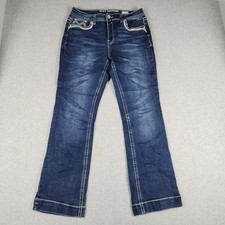 Sexy Couture Bootcut Jeans Womens 13 Blue Denim Whiskered Boho Contrast Stitch picture
