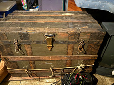 Antique Brown Solid Wood Trunk Chest w/ Metal Hardware Dividers 35x21x24 picture