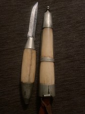 antique norwegian Antler Handle And Sheath Carbon Steel Blade Knife picture