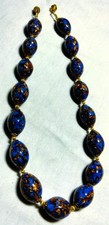 Vintage Venetian Fancy Sommerso Oval Dark Blue Glass Beads Beaded Necklace picture