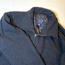 Gap Men’s Gray Wool Blend Full Zip Jacket Quilted Lined Stand Collar XL picture