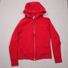 Lululemon Scuba Hoodie Womens 8 Red Full Zip Fleece Thumbholes Logo Jacket picture