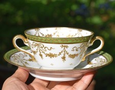 Antique 19thC Richard Klemm Dresden Cream Soup Cup Saucer Gold Encrusted Garland picture