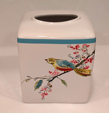Lenox Simply Fine Chirp Tissue Box Holder Cover Fine Porcelain Ceramic Teal Bird picture