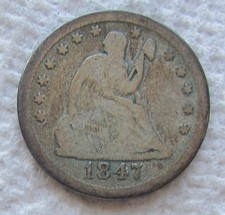 1847-O Seated Liberty Silver Quarter Rare Key Date New Orleans Mint VG picture