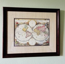 Daniel Stoopendaal's 1680 World Map Hand Colored Print Framed 29
