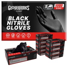 GLOVEWORKS Black Nitrile Gloves 5 Mil Size Medium 10 Boxes of 100 picture