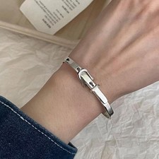 925 Sterling Silver Belt Buckle Bangle Bracelet Vintage Punk Cuff for Women picture