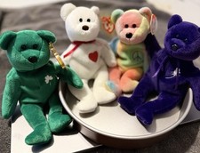 Vintage 4 Beany Baby Bears w/ Tags Valentino, Princess Diana, Peace Bear, Erin picture