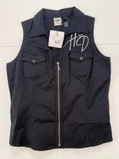 Harley Davidson Womens L Black Rhinestone Sleeveless Zip Shirt Vest NWT picture