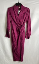 Magaschoni Women's Berry Plum Linen Tie Front Long Sleeve Dress Sz 4 NWT picture