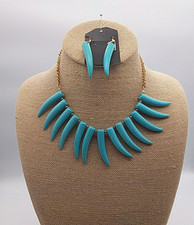 Southwestern Inspired Faux Turquoise Spike Necklace Earring Boho Western Howlite picture