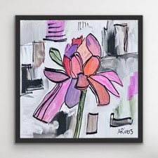 ARivers Abstract Modern Art Pink Floral Painting 10x10 Signed Canvas Original picture