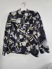 Basler Womens Vintage Patterned Lined Casual Button Front Jacket Black Size 46 picture