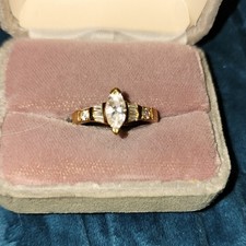 Vintage Yellow Gold Marquise Clear Stone Band Ring Size 9 Signed Gold Color picture