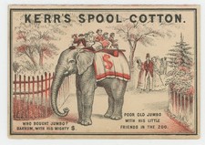 Bi-Fold Kerr's Spool Cotton Thread Jumbo Elephant PT Barnum 1880's Trade Card picture