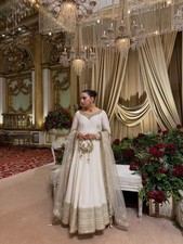 Trending pakistani ivory Anarkali suit most viral festive outfit  picture