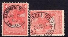 Tasmania CAMPBELL TOWN type 1 & 2b pmks on 1d pictorial rated VC (1) by Hardinge picture
