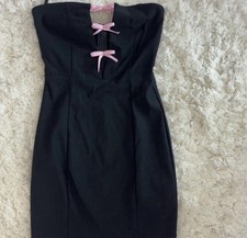 Motel Rocks Novara Mini Dress Black with Pink Bows, Size S picture