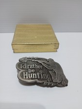Id Rather Be Hunting Belt Buckle Silver Tone Hunter Great American Buckle USA picture