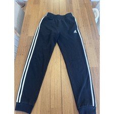 Adidas Youth L 14/16 Black 3 Stripe Joggers Sweatpants Embroidered Logo picture