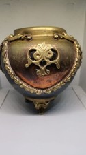 Vintage Handcrafted Brass & Copper Tripoint Urn Vase Ornate Relief Cast Decor picture
