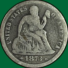 1873 Arrows Seated Liberty Dime Fine F Coin #49951 picture