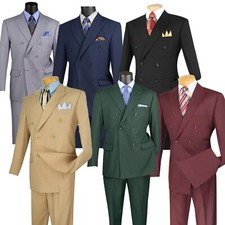 Vinci Men Solid Color Double Breasted Classic Regular Fit Suit Elastic Waist NEW picture