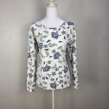 Croft & Barrow Womens 2X Pima Cotton Floral Long Sleeve Top Purple Blue White picture