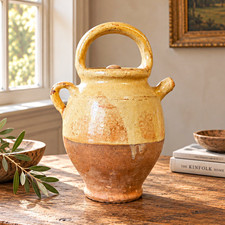 Antique French Provincial Gargoulette, Yellow-Glazed Terracotta, 19th c. picture