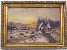 PFLEGER PATENT ANTIQUE 1886 RURAL LANSCAPE  PAINTING OIL ON CANVAS STAMMPED  picture