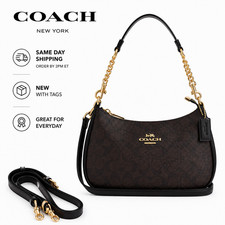 NEW Coach Teri Shoulder & Crossbody Bag CA548 Brown Canvas Leather Purse picture