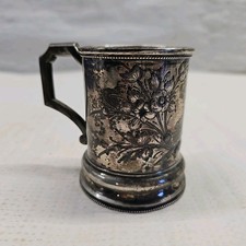 Antique American Coin Silver Repousse Engraved Christening Mug 110g picture