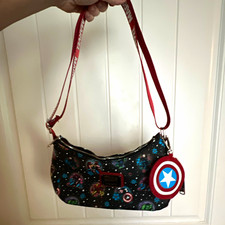 Loungefly Marvel Captain America Shield Charm Small Crescent Shoulder Bag Zip picture