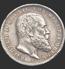 1910 German States WÜRTTEMBERG 3 Mark KM# 635 TONING SILVER  picture