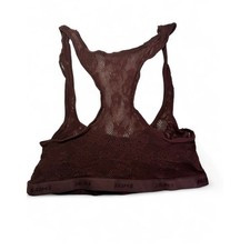 SKIMS Espresso Brown Lace Racerback Bralette Crop Top Logo Band Women's Size S picture
