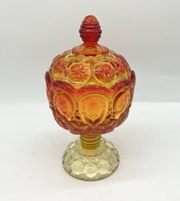 Vintage Kanawha Moon & Stars Amberina Covered Candy Pedestal Dish Glow 🔥🔥🔥 picture
