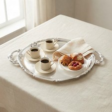 Vintage Italian Baroque Stainless Steel Serving Tray Ornate Platter MidCentury picture