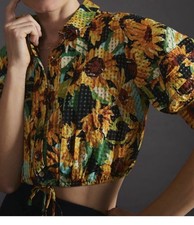 Anthropologie Maeve sunflower blouse size L $120 retail picture