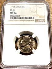 1954-S Jefferson Nickel DDR FS-801 MS66 NGC, BRIGHT BEAUTY picture