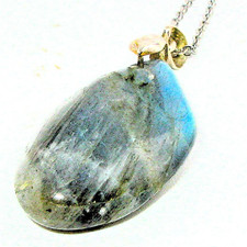 Elegant Handcrafted Labradorite Teardrop Pendant Necklace 21 in Silver Tone picture
