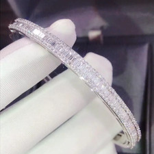 8 CT Round Cut Real Moissanite Women's Bangle Bracelet 14K White Gold Plated picture