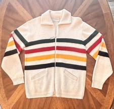 Vintage Pendleton High Grade Western Wear Wool Zip Cardigan Sweater L USA picture