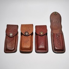 Vintage Case XX Brown Leather Folding Knife Belt Pouch / Sheath Lot of 4 picture