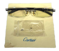 Vintage Cartier Paris C Décor Rimless Eyeglasses Black 140 Made in France w Case picture