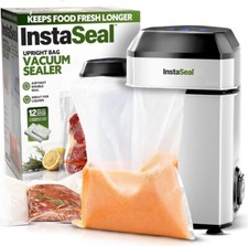 InstaSeal Airtight Double Seal Compact Upright Bag Food Vacuum Sealer w/ 12 Bags picture