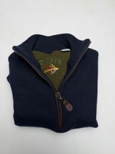 Orvis Men’s M Navy Merino Wool Shooting Sweater 1/4 Zip Shoulder/Elbow Patches picture