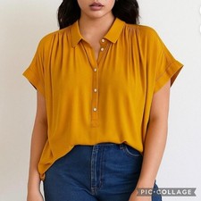 Madewell Drapey Central Popover Blouse Women's XS Mustard Yellow Oversized Relax picture