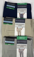 SCOTT BARBER Men's 38x32 Lot of 3 Performance Chino Pants Blue, Tan & Gray NWT picture