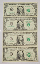 1974 1 Dollar Bill 4 Consecutive Notes Quad 8 New York Pack Fresh Unc (888) picture